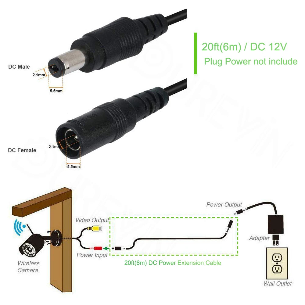 DC Voedingskabel 5.5mm x 2.1mm (6 meter) voor Beveiligingscamera's
