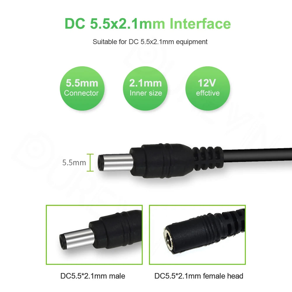 DC Voedingskabel 5.5mm x 2.1mm (6 meter) voor Beveiligingscamera's