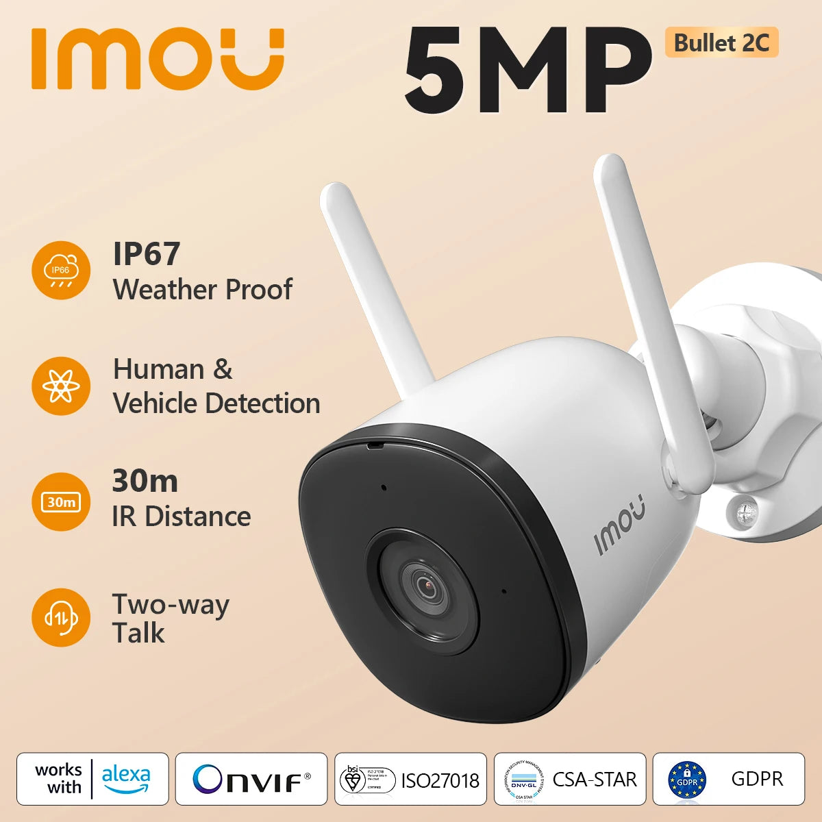 Imou Bullet 3C – 5MP Outdoor Beveiligingscamera | Krachtige AI-detectie &amp; Haarscherp Beeld