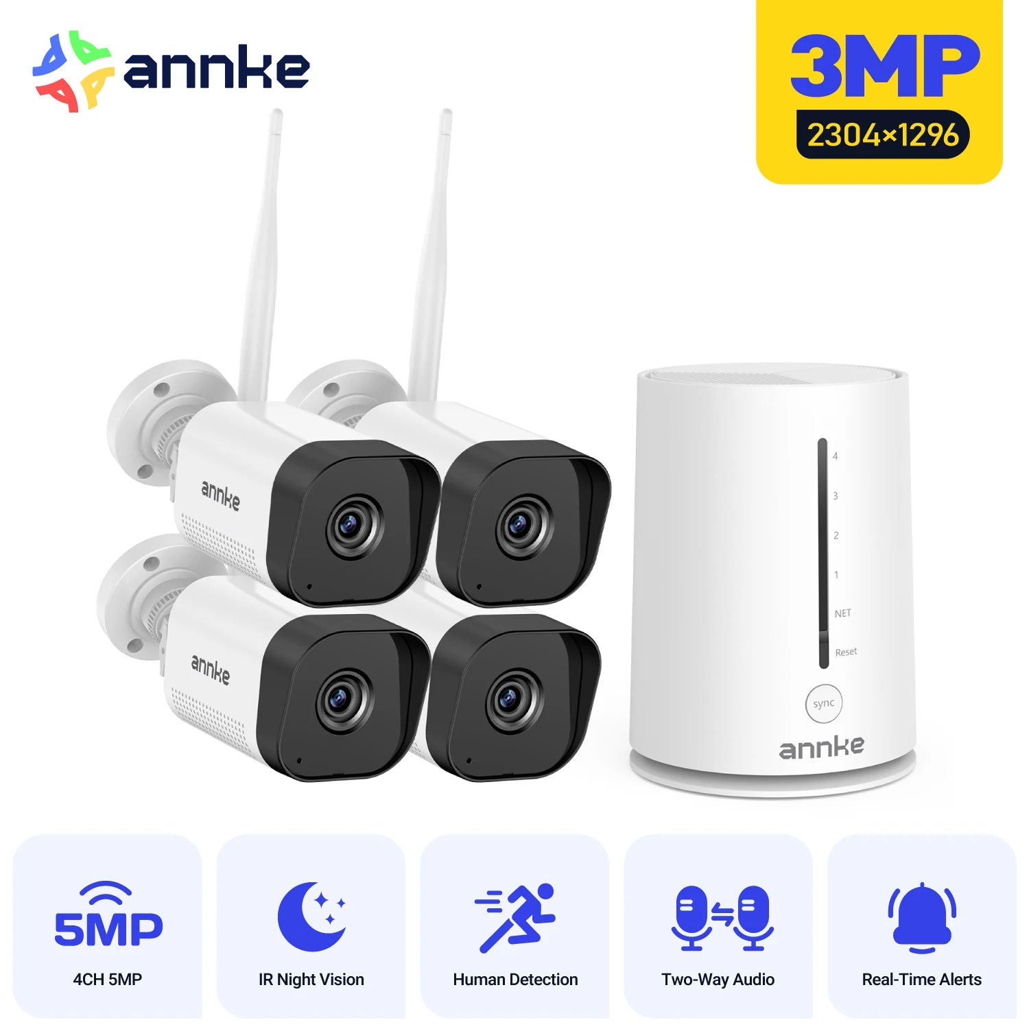 Draadloos 4-Kanaals Beveiligingssysteem met 2K FHD – Slimme Beveiliging voor Thuis en Bedrijf