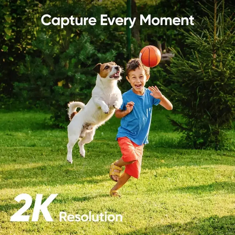 Jongen met een hond die speelt met een basketball in de tuin, vastgelegd in 2K resolutie.