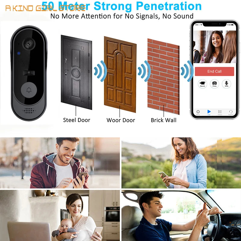 Draadloze Video Deurbel met Camera (IP65, WiFi, Smart App)