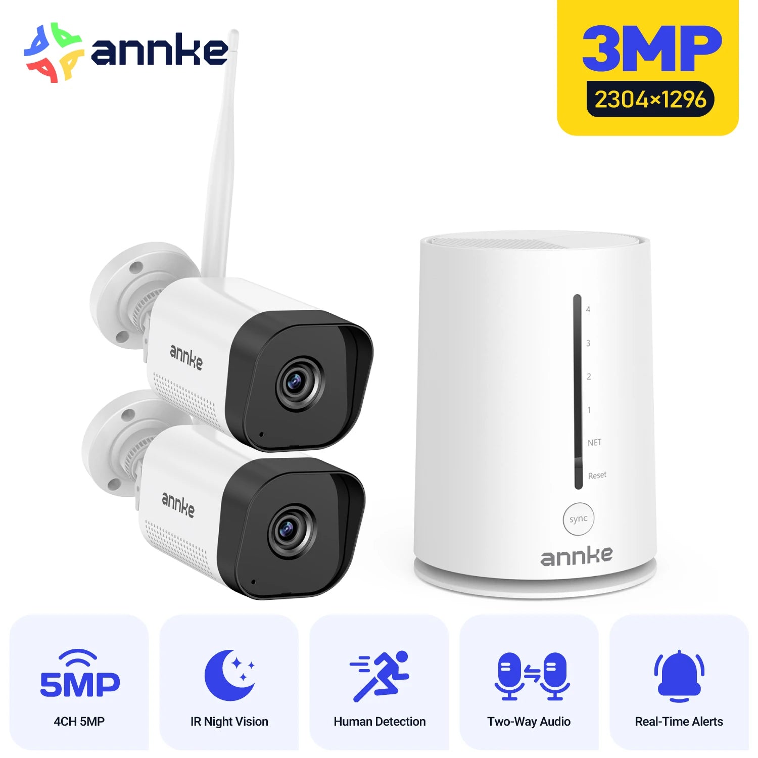 Draadloos 4-Kanaals Beveiligingssysteem met 2K FHD – Slimme Beveiliging voor Thuis en Bedrijf